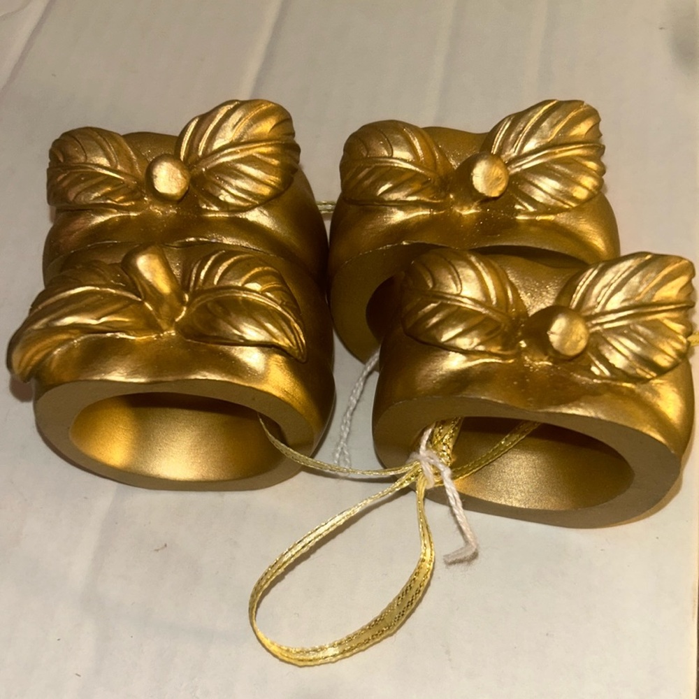 4 Vintage Gold Apple Napkin Holders